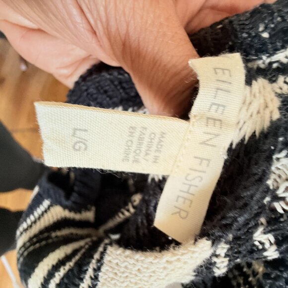 Eileen Fisher Sweater Knit Boxy Organic Linen Cotton Top Black Cream - Picture 7 of 9